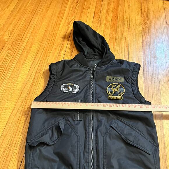XRAY Jeans Vest Mens Medium Black Hooded Airborne Army Vest Quilted Coat - Picture 8 of 9